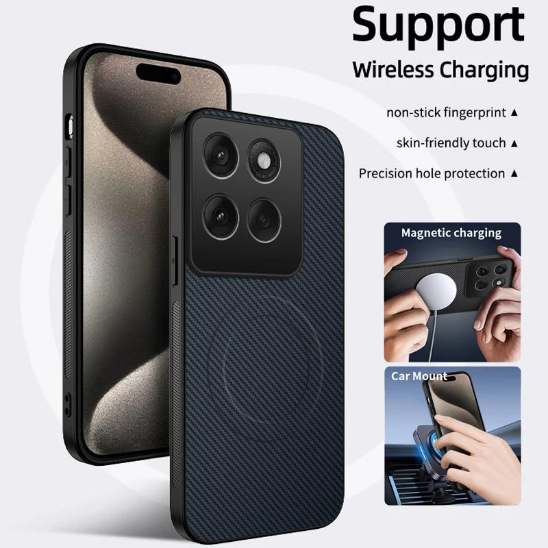 Магнитный силиконовый чехол для Motorola Moto Edge 60S 60 Fusion Pro Беспроводная зарядка Углеродное волокно PU кожа Мягкая накладка Чехлы для телефонов