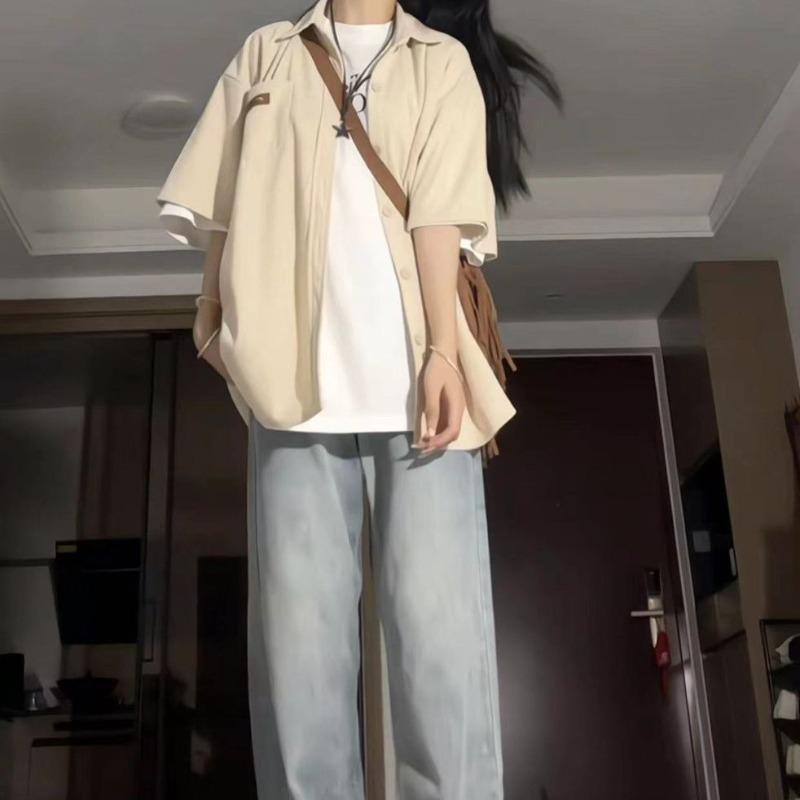 Женские рубашки с коротким рукавом Японские милые американские кардиганы Блузки Летняя свободная повседневная мода Женская одежда