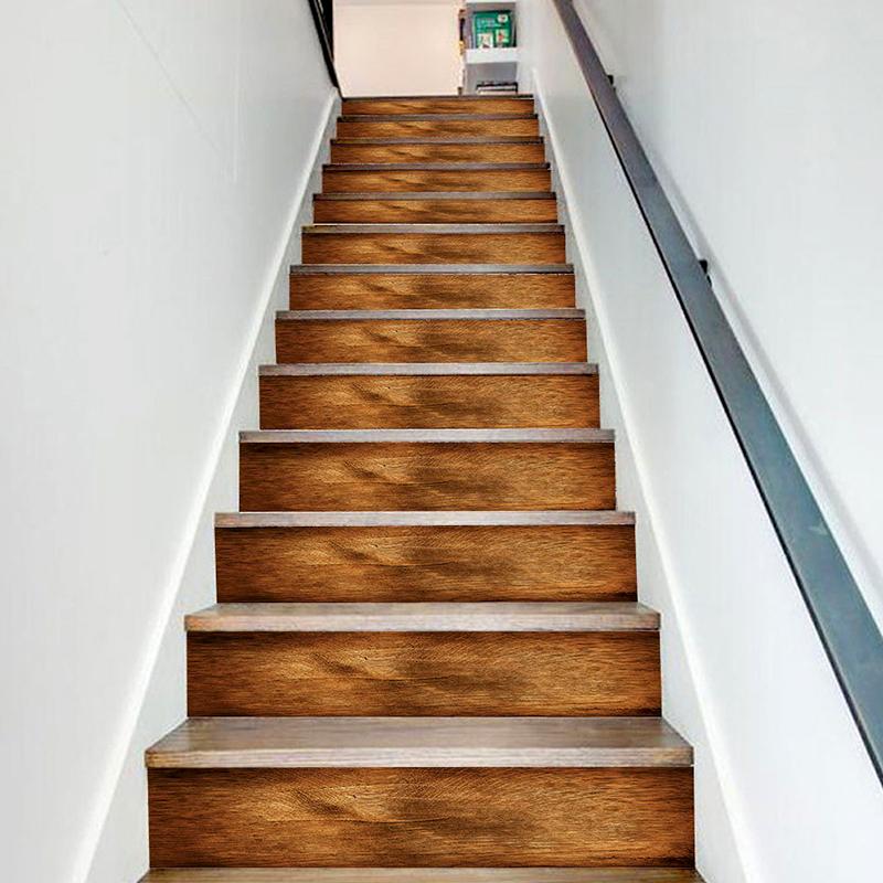6Pcs/13Pcs Simulated Exquisite Home Decoration Beautify PVC Sticker Wood Grain Sticker Step Decoration Waterproof