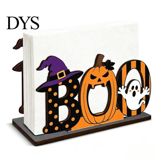 Товары для вечеринки на Хэллоуин Деревянный держатель для салфеток BOO, Мультяшный привидение, тыква, шляпа ведьмы, Бумажные полотенца, Осенний сезонный декор, Деревянная центральная композиция для стола для дома и