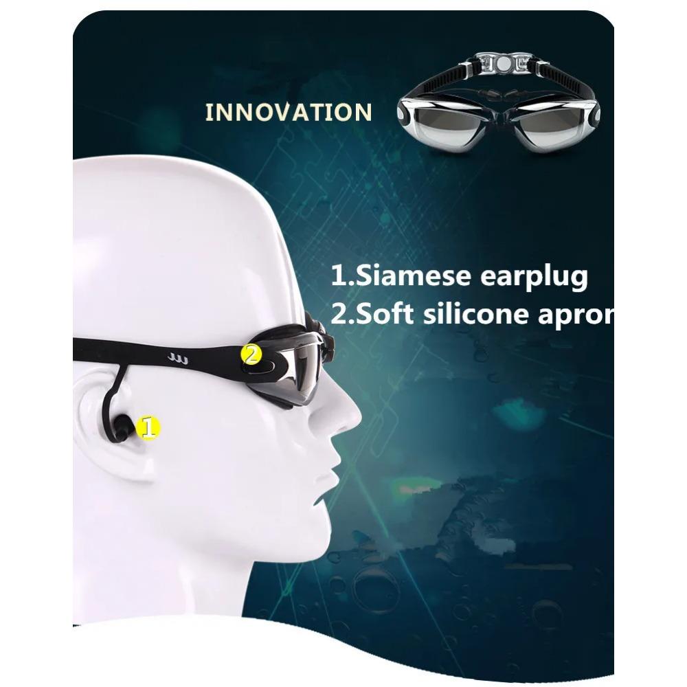 Anti Fog Professional Swimming Goggles Swimming Glasses Myopia with Earplugs Nose Clip Electroplate Waterproof Silicone Swim