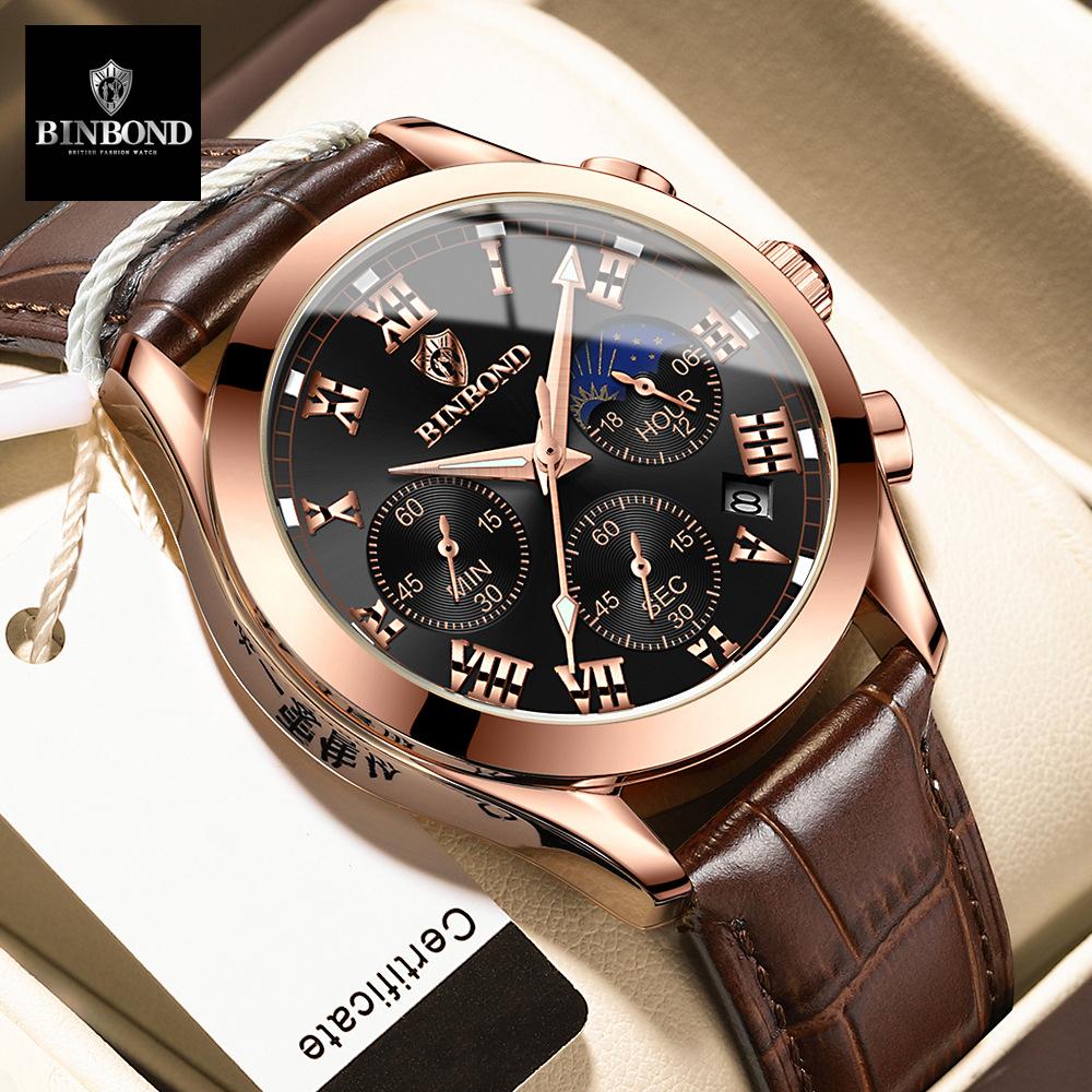 BINBOND with Gift Box Luxury Crocodile Leather Watch Analog Quarzt Wirst Watches Trendy Gifts