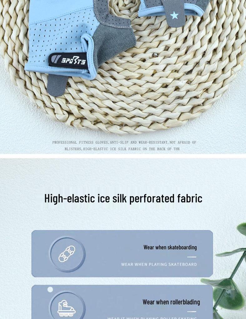 Детские нескользящие спортивные перчатки с обрезанными пальцами: Дышащий, Эластичный, Износостойкий для скалолазания, Велоспорта, Подтягиваний и Катания на коньках.