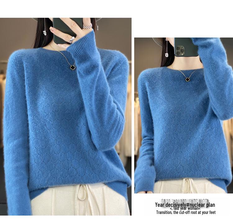 2023 Women's Wool Sweater: Round Neck, Solid Color, Loose Fit Pullover Knitwear