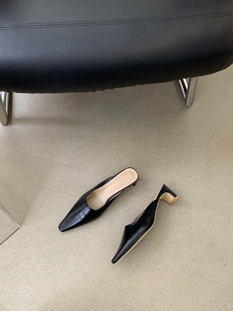 Модные женские шлепанцы с острым носком, новые поступления 2024 года, модные уличные туфли-мюли, толстые средние каблуки, повседневные шлепанцы-мюли