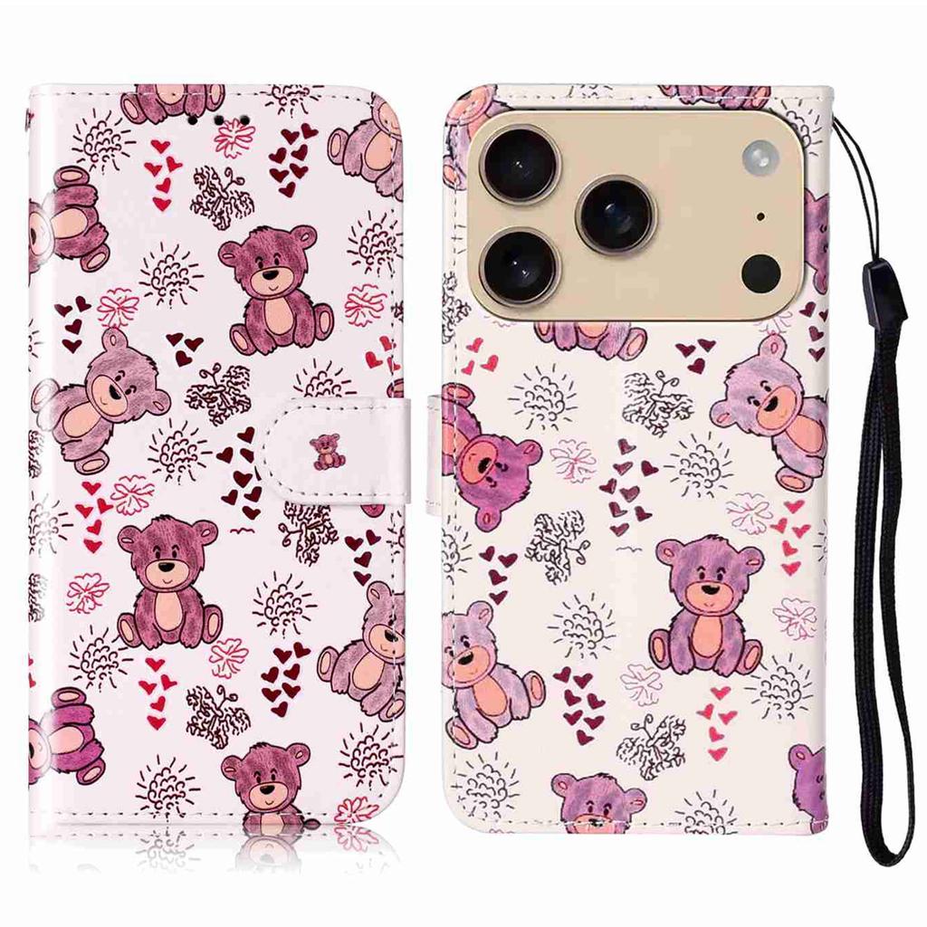 For iPhone 17 Pro Case Pattern Leather Wallet Phone Cover with Strap