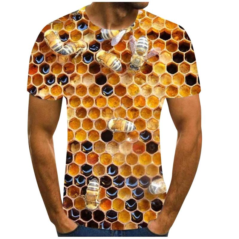 Summer Round Neck Honey Bee 3D Print Top Fashionable Casual Short Sleeved Men's T-shirts
