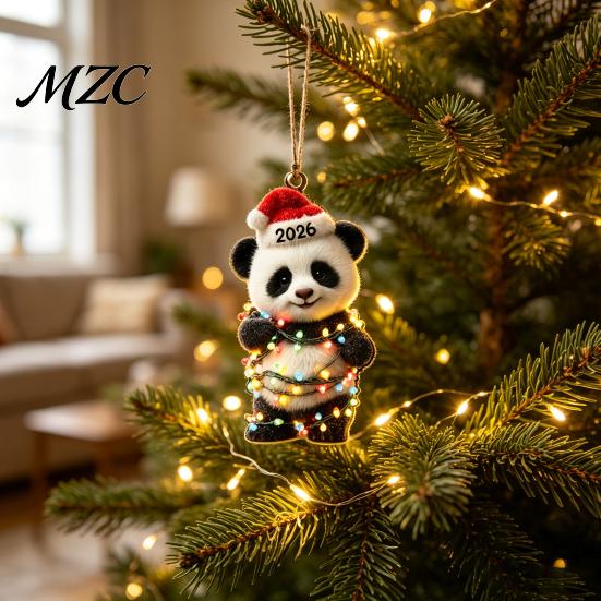 Creative Christmas Gifts for Family Animal Hanging Ornaments with Lanyard, Cute Double Sided Pendant 2026 Shaped Charms Santa Hat, 2D Flat Acrylic