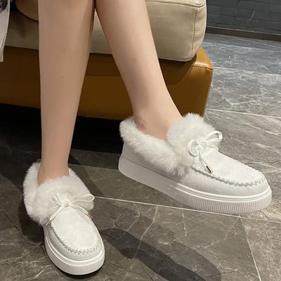 2024 Новая обувь для женщин Зимние плюшевые теплые женские ботинки без застежек Разноцветные леопардовые принты Бабочка-узел Туфли на низком каблуке для женщин