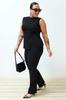 Women's Style Plus Size Black Slit Detailed Knitted Bottom-Top Set