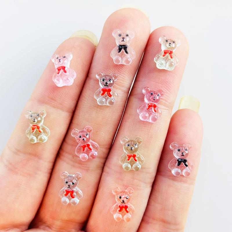 55 Pieces Of Mixed Nail Art Resin Mini Cartoon Bow Bear Rhinestone Diy Nail Craft Decoration Jewelry A37