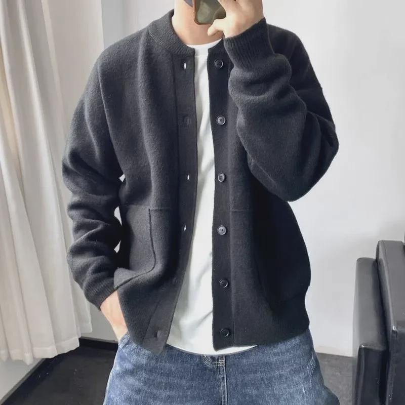 Повседневный вязаный кардиган в корейском стиле для мальчиков - осень/зима, однотонный