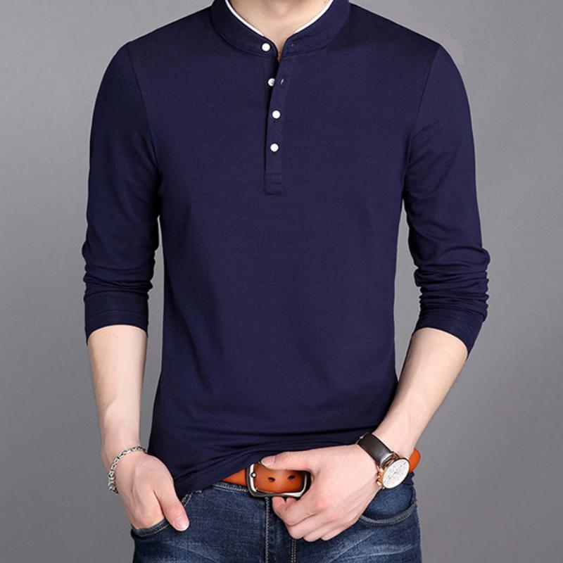 Мужская деловая повседневная футболка-поло с длинным рукавом, летняя удобная и дышащая однотонная футболка