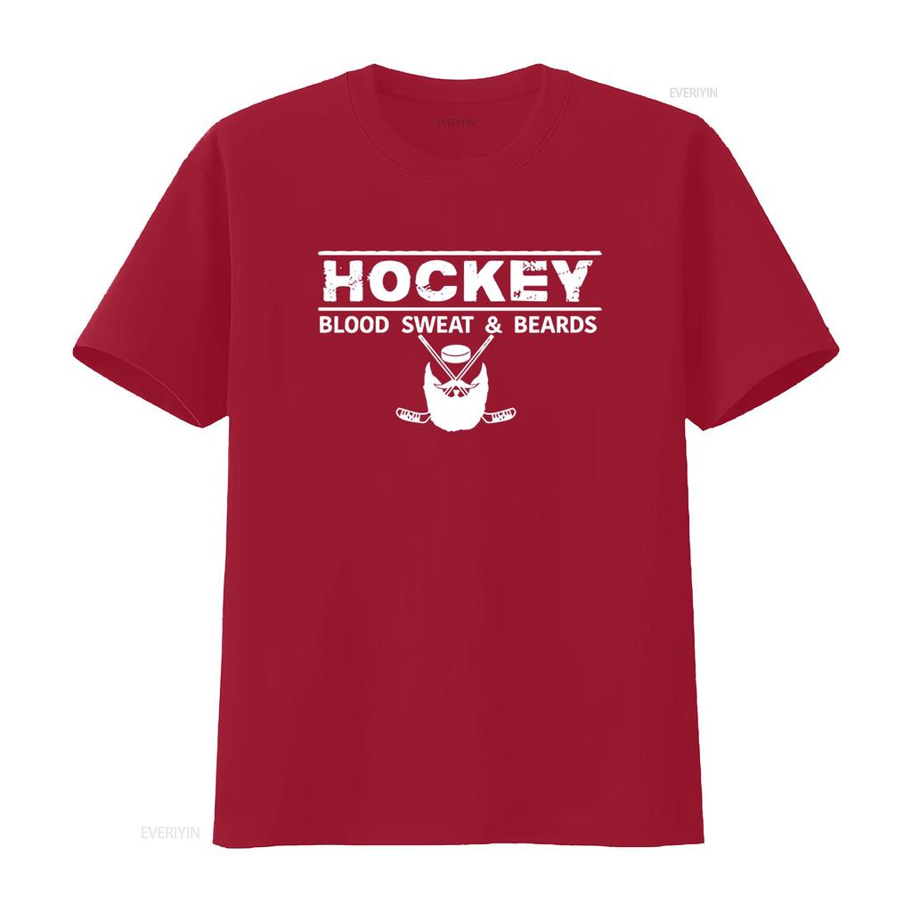Mens Hockey Blood Sweat Beards Sports Fan Ice Goal Team Cool Design Crewneck T Shirt vintage Washed Breathable Soft Versatile