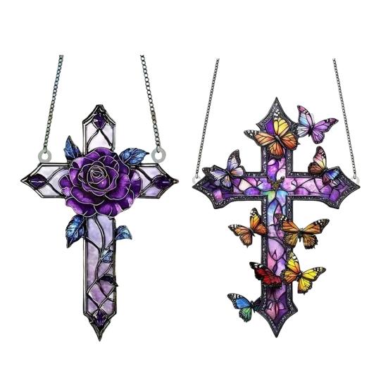 Rose Suncatcher Pendant 2D Flat Dyed Acrylic Pendant Stained Glass Decorations Faith