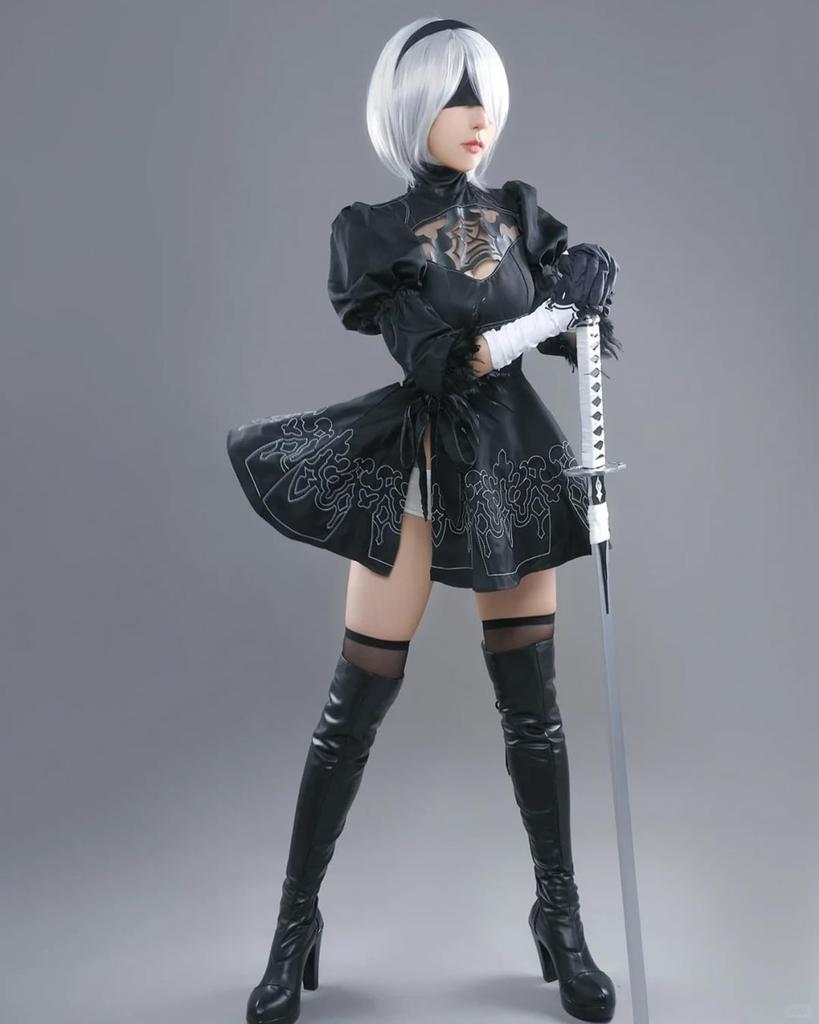 YoRHa Тип B Косплей с париком 2B Nier Automata Косплей Костюм для школьной сцены Одежда YoRHa Тип B косплей Тип B с [Kami-en-ryo] № 2 Взрослые,