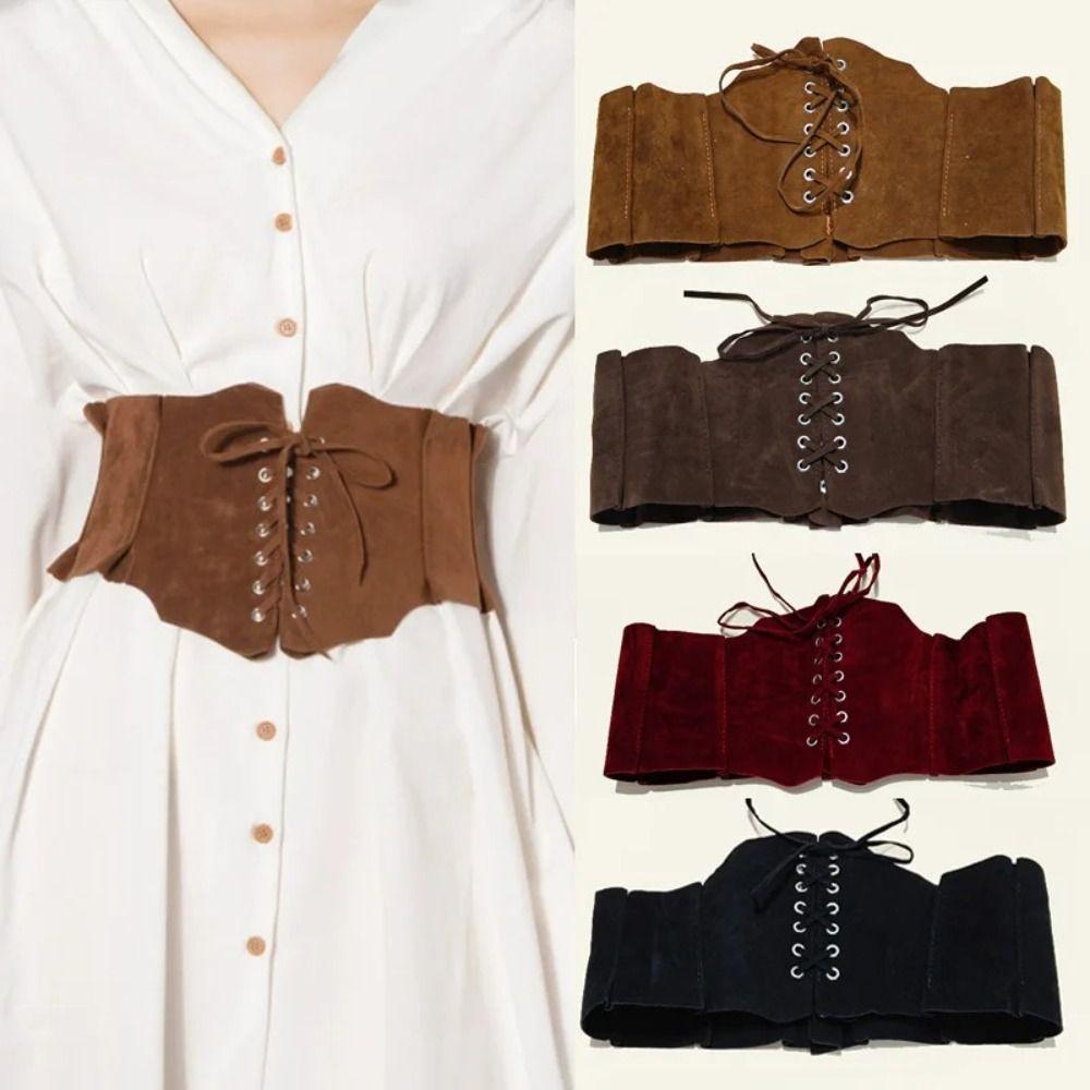 Retro Adjustable Pu Leather Corset Spicy Girl Solid Color Brown Cummerbunds Slimming PU Leather Western Cowboy Belt Dress