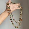 Colorful and Green Antique Necklace Shell Beaded Double Layers Necklace Long Necklace Women Girls