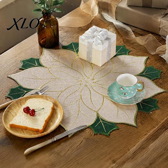 Christmas Party Table Settings Floral Leaf Placemat for Dining Table, Decorative Polyester Fabric Placemats Mats with Festive Leaves Design Home Decor