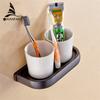 Cup & Tumbler Holders Solid Brass 5 Colors Toothbrush Holder With Double Ceramic Cups Wall-mounted Bathroom Accessories F81368