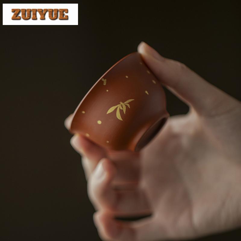 2pc/lot Purple Clay Sprinkle Gold Teacup Zen Tea Bowl Beautiful Cup Tea-tasting Personal Cup Chazhan Master Cups Ornaments 40ml