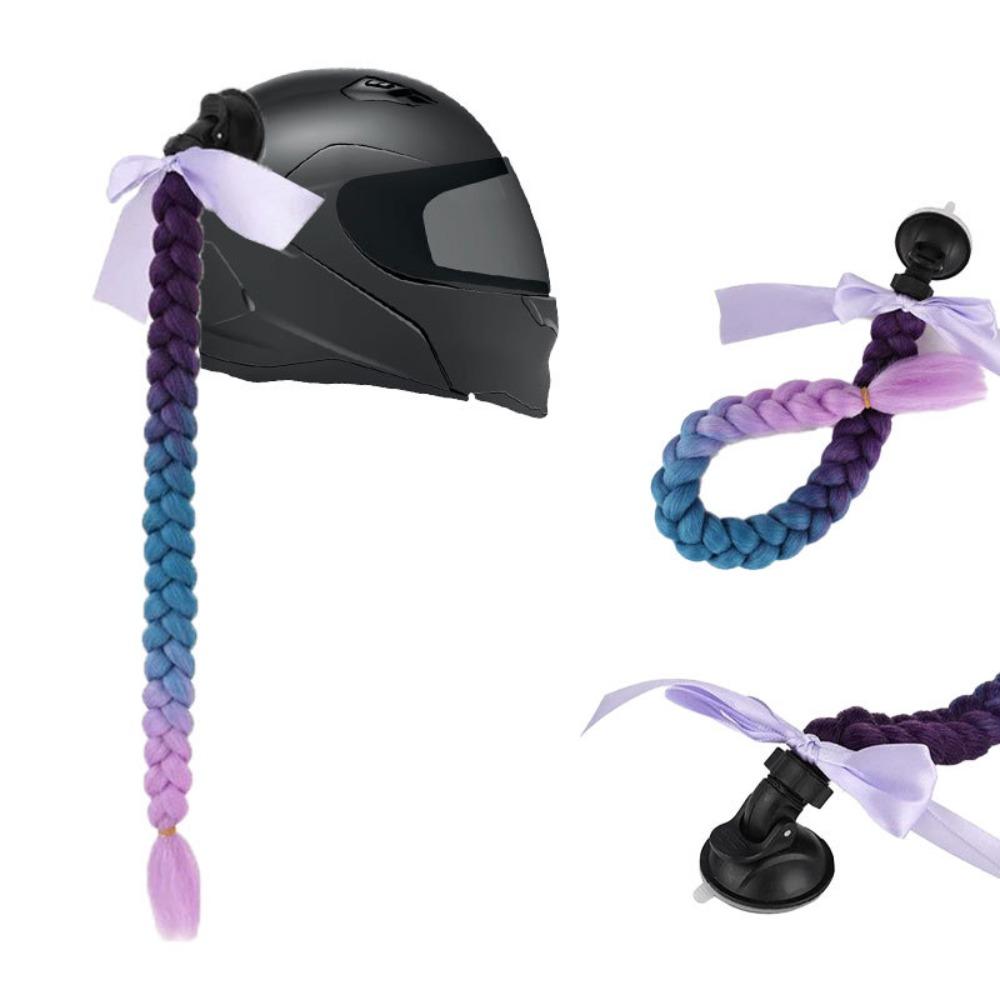 with Suction Cup Synthetic Helmet Pigtails Motorcycle Helmet Braids Wig  for Moto Cycling Skiing