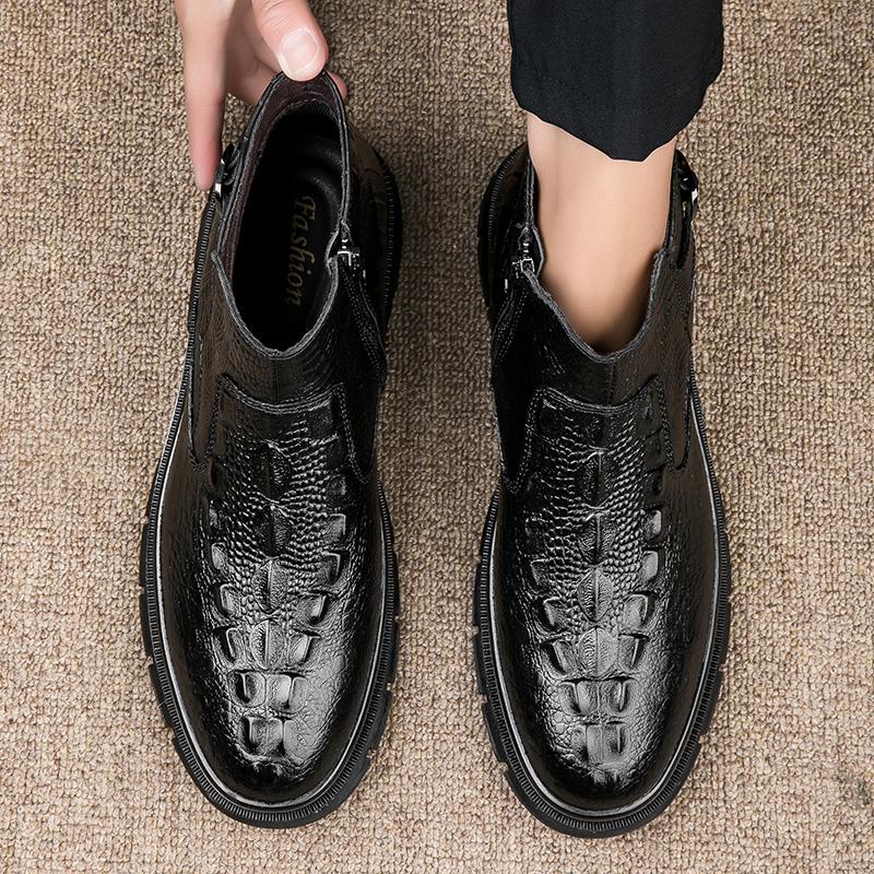 Модные супер теплые зимние ботинки для мужчин, роскошные брендовые шерстяные зимние ботинки, мужская повседневная обувь с крокодиловым узором, мужские ботильоны из натуральной кожи