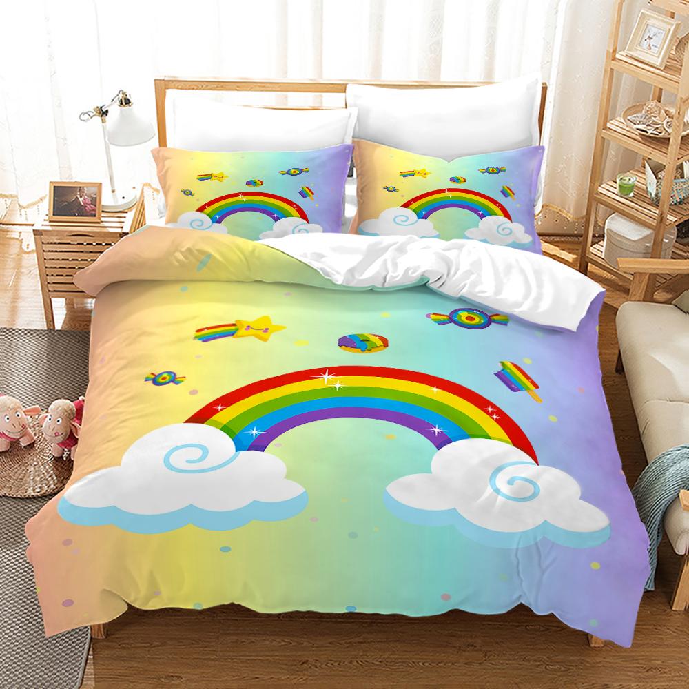 Комплект пододеяльников Rainbow Unicorn с наволочкой King Queen Full Size из полиэстера, комплект постельного белья для детей, девочек и мальчиков