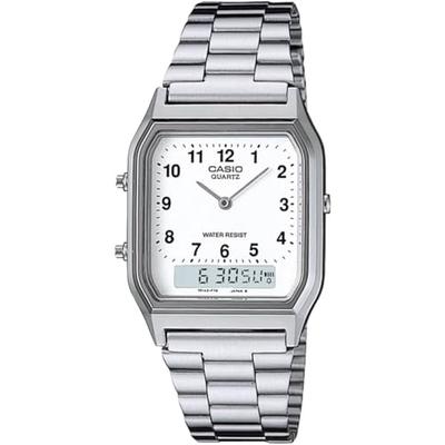Часы кварцевые CASIO ANA-DIGI Vintage Series AQ-230A-7BMQ унисекс Dual Time белые арабские цифры Overseas модель