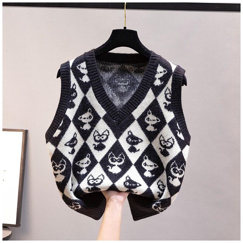 Женский вязаный жилет, осенне-зимний свитер, женский плед без рукавов, повседневный женский свитер с v-образным вырезом