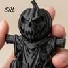 Detailed Scarecrow Craft 3D Printed Pumpkin Figurine, Matte Black Halloween Tabletop Creative Gift for Decor Shelf Window Office, Spooky Atmospheric