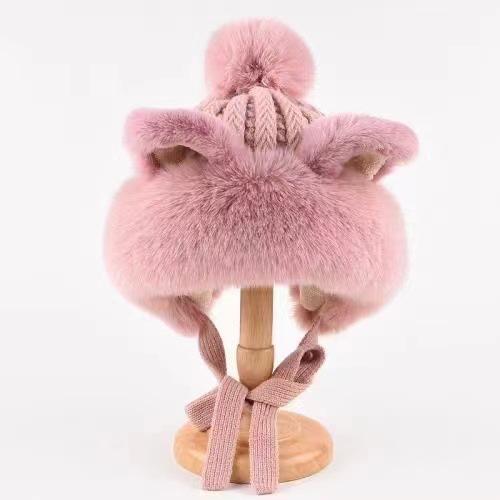 Winter Thickened Knitted Wool Hat Female Fox Ears Plush Lei Feng Hat Cold Warm Ear Protector Dome