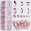 12-Grid 3D Nail Art Rhinestones Set Super-Shiny Flatback Adhesive Rhinestones for DIY Decorative Nail Art Multiple Shapes