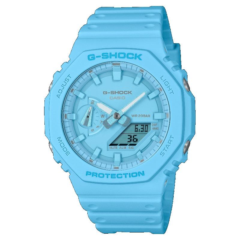 Casio Мужские кварцевые часы GA-2100-2A2 из смолы, водонепроницаемые до 200 м, аналоговые, ударопрочные