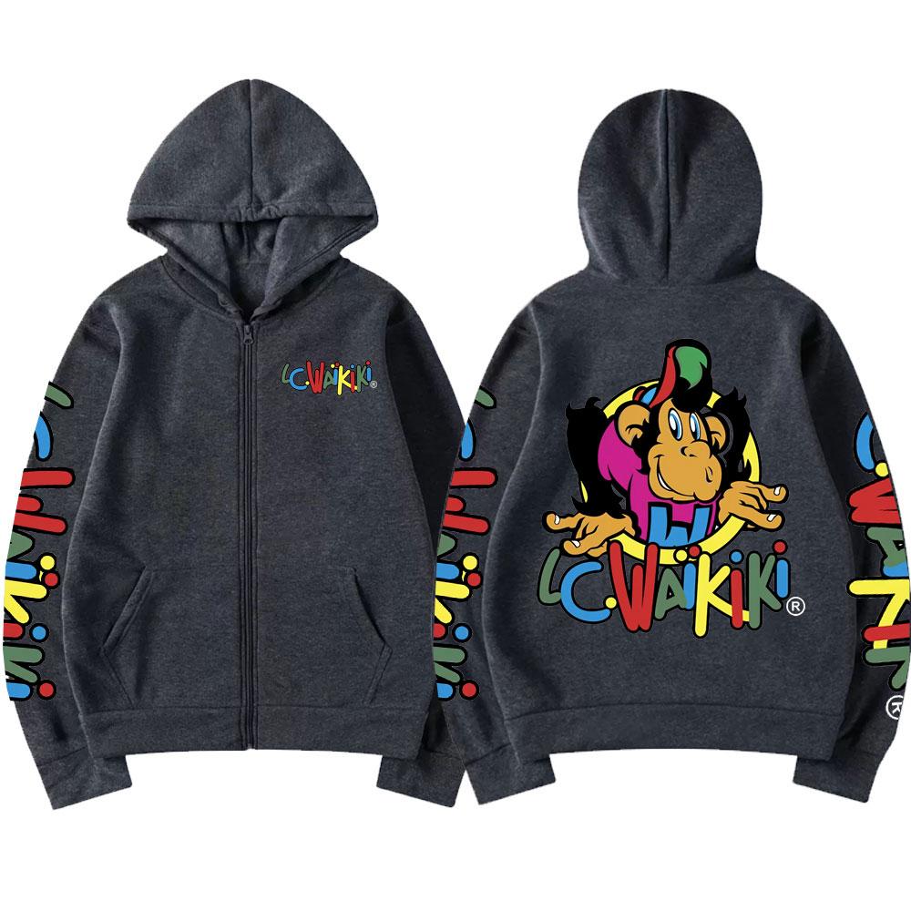 Горячая Распродажа Худи на Молнии с Принтом Обезьяны Lc Waikiki Худи на Молнии с Двусторонним Принтом Обезьяны Мужские Женские Модные Уличные