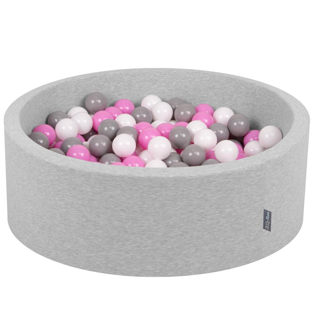 KiddyMoon 90x30cm/200 Balls Balls 7cm / 2.75in Baby Foam Ball Pit Certified Made In Eu, Light Grey:grey/white/pink