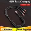 66W USB Type C Cable Three In One Spring Data Cable Fast Charging Cable For iPhone Huawei Xiaomi Samsung Mobile Phone Wire Cord