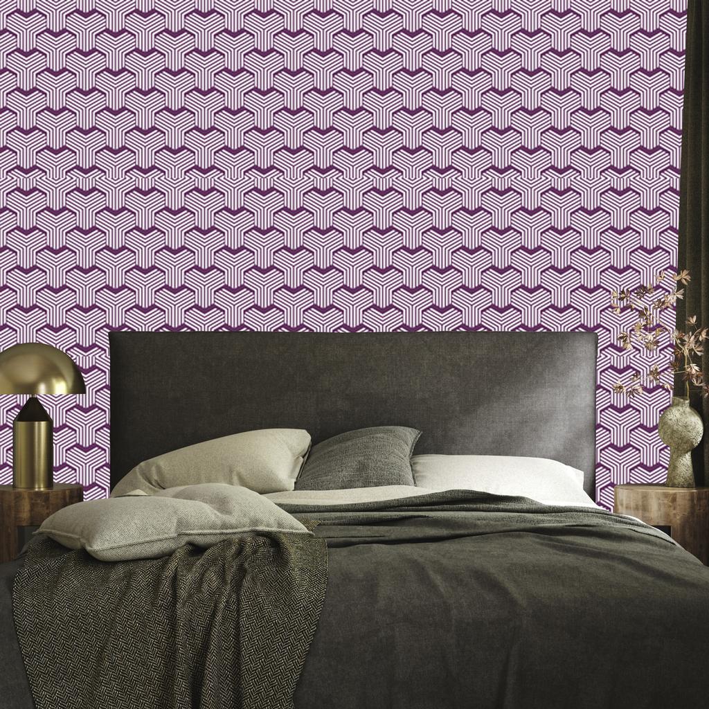 Wallpaper Geometric Pattern Purple and Light Gray 50x1000