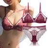 Bra and Panty Set for Sexy Lingerie Set [Jolie's Room] Women, Non-wired, All-lace, Push-up Bra, (Bordeaux, XL)