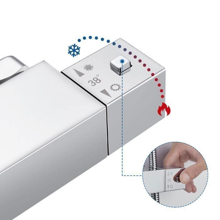 Colonne de Douche - Auralum® - Mitigeur Thermostatique - Laiton Chromé - Hauteur Réglable - Élégante