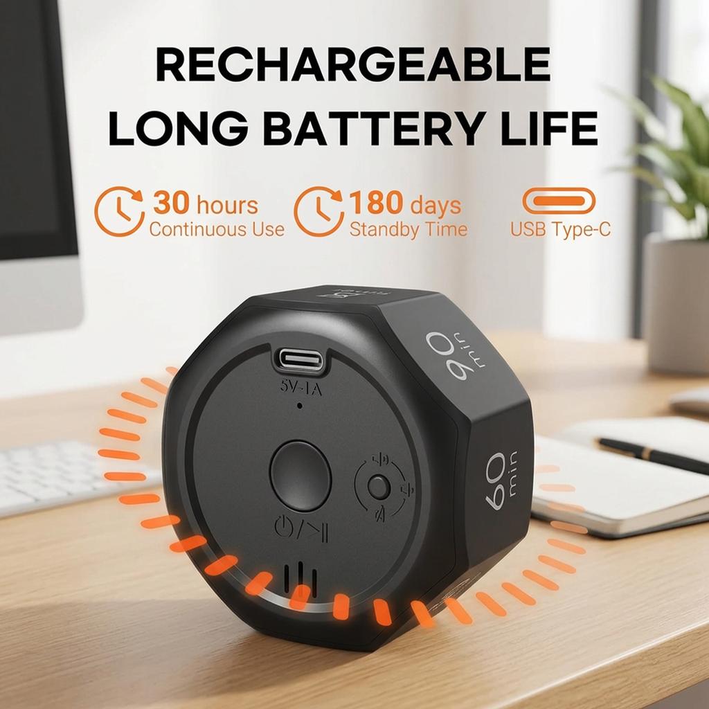 Flip Pomodoro Timer Rechargeable Digital Visual Countdown Timer 7 Preset Time Mute/Loud Sound Alarm Desk Timer for Study Kitchen