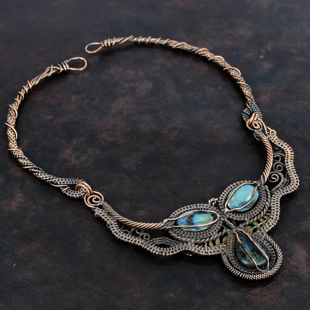 Ожерелье из лабрадорита Ожерелье из медной проволоки Ожерелье ручной работы Ожерелье из натурального драгоценного камня Медные украшения Ожерелье с черепахой Подарки для нее