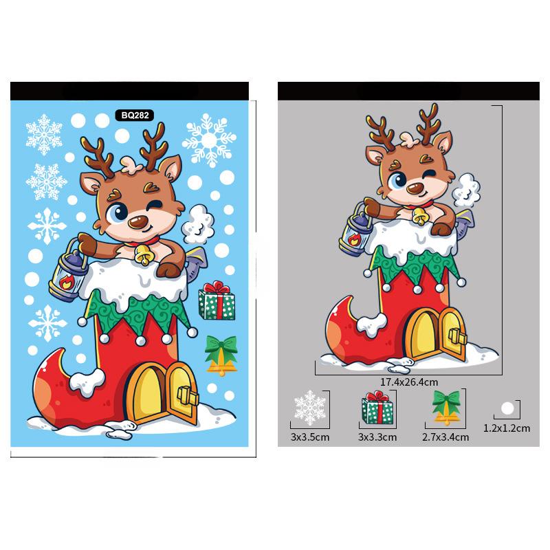 Christmas Decoration Window Stickers Cartoon Elk Santa Claus Snowman Xmas Mirror Stickers Merry Christma Sticker New Year