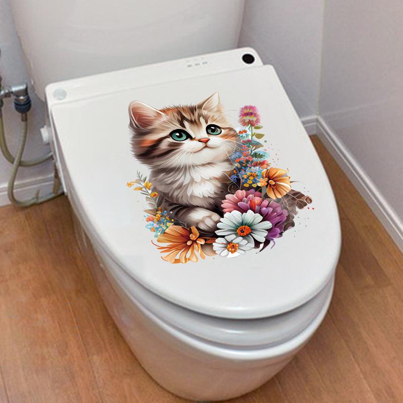 Мультфильм милый акварельный кот наклейка наклейки ванная комната украшение крышки унитаза водостойкая наклейка на стену