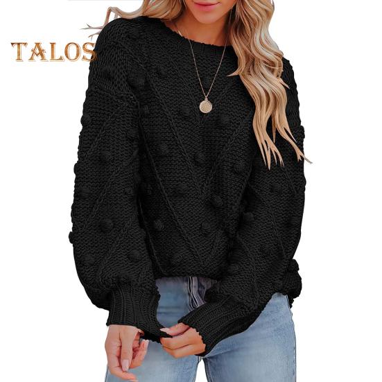 Женские свитера с круглым вырезом и длинным рукавом, жаккардовый декор, трикотажные топы, однотонные, свободного кроя, джемперы, трикотаж