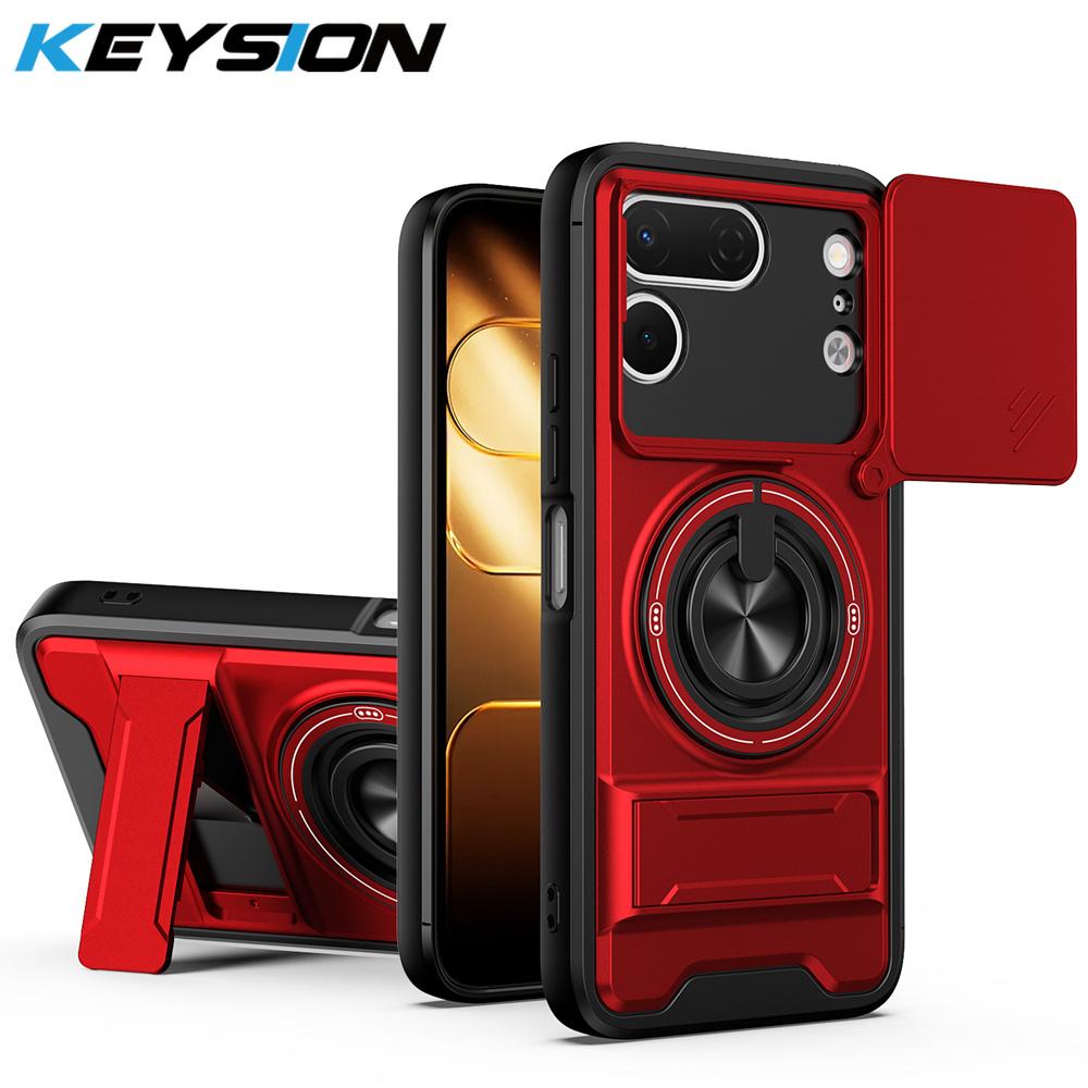 KEYSION Magnetic Phone Case for TECNO Spark 50 Pro 4G Slide Camera Protection Upright Kickstand 360° Ring Shockproof Back Cover