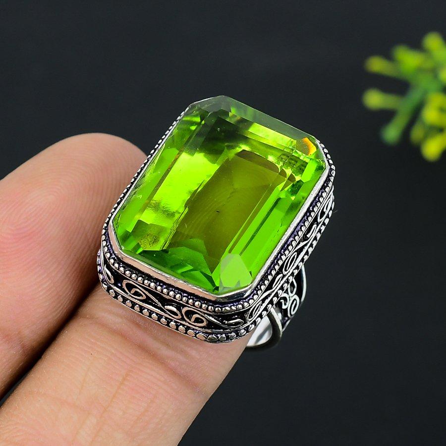 Natural Peridot Gemstone Handmade 925 Sterling Silver Gift Ring Size 9 N3J75