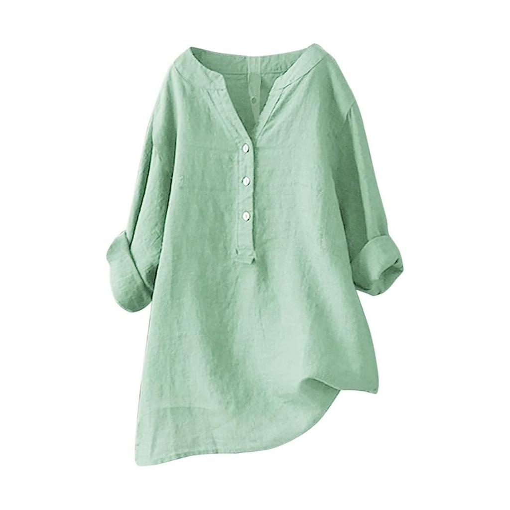 Women Solid Stand Collar Long Sleeve Shirt Casual Loose Blouse Button Down Tops