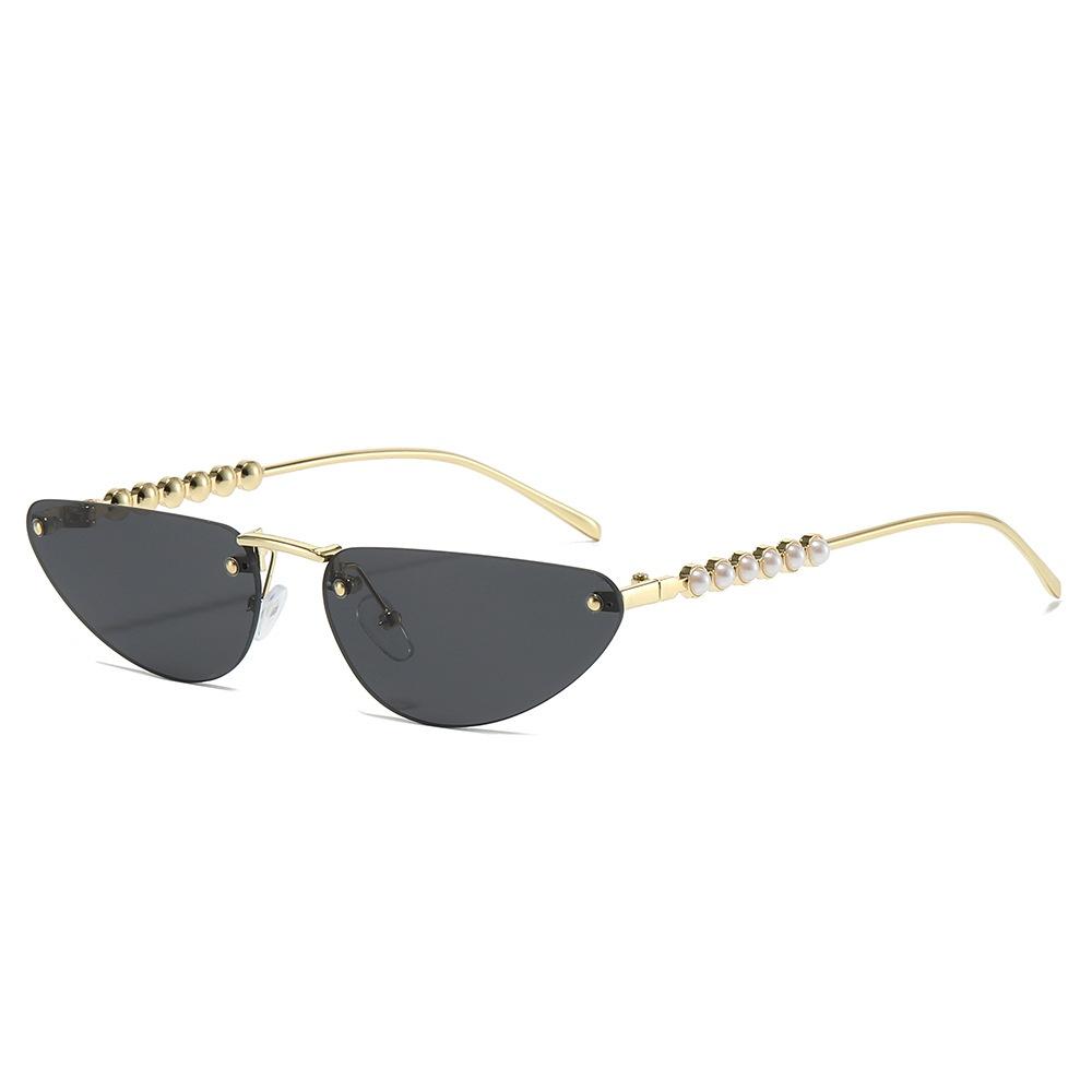 New Luxury Frameless Gradient Cat Eye Women Sun Glasses Retro Pearl Temple Decoration Design Casual Men Sun Glasses UV400