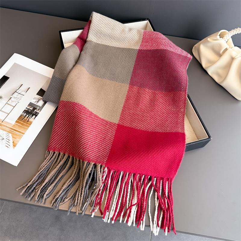 Thick Scarf Women Cashmere Plaid Tassel Winter Warm Scarves Soft Shawl Wrap Elegant Neck Scarf For Ladies Daily Wear Gift